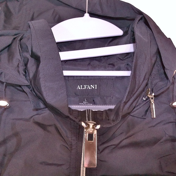 NWT Alfani Wind/Rain Breaker EbonyBlack Hooded Jacket/Zip/Rain Resistant SzL - Picture 4 of 9